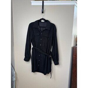 Paintcolors Women's Black Dress Sz X-L long sleeve‎ corduroy midi dress belted